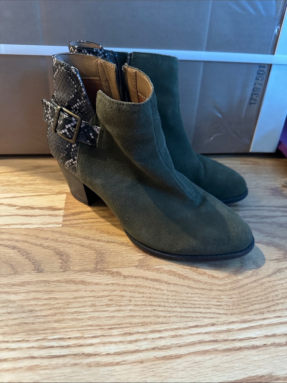 Vionic Olive Green Suede Ankle Booties